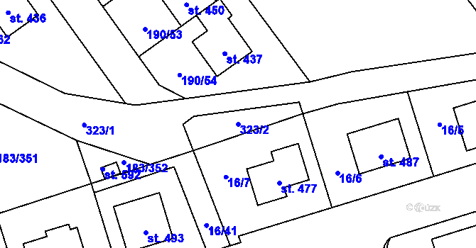 Parcela st. 323/2 v KÚ Postřižín, Katastrální mapa