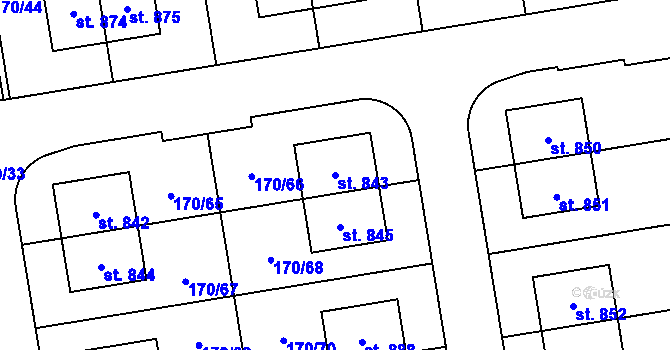 Parcela st. 843 v KÚ Postřižín, Katastrální mapa