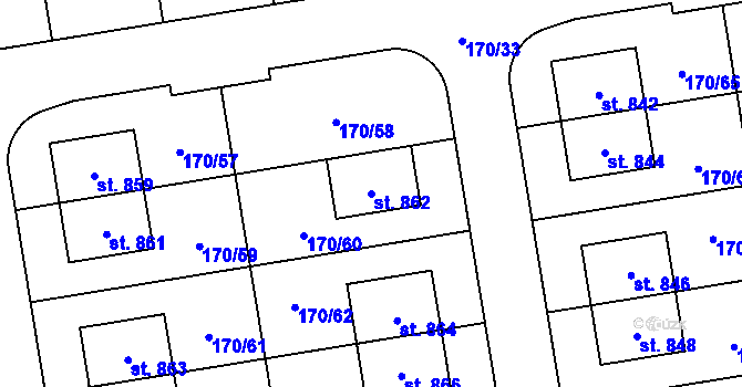 Parcela st. 862 v KÚ Postřižín, Katastrální mapa