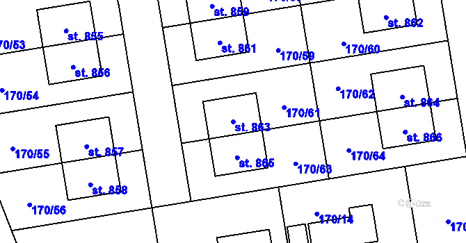 Parcela st. 863 v KÚ Postřižín, Katastrální mapa