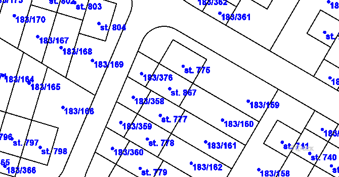 Parcela st. 867 v KÚ Postřižín, Katastrální mapa