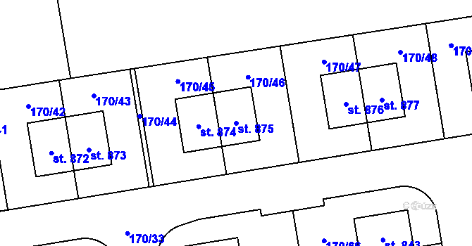 Parcela st. 875 v KÚ Postřižín, Katastrální mapa