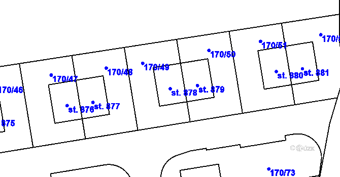 Parcela st. 878 v KÚ Postřižín, Katastrální mapa