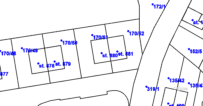 Parcela st. 880 v KÚ Postřižín, Katastrální mapa