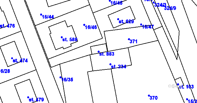 Parcela st. 883 v KÚ Postřižín, Katastrální mapa