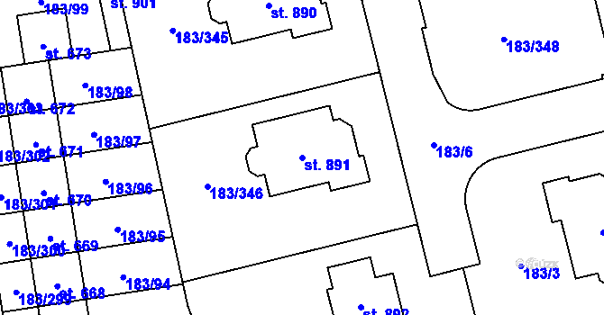 Parcela st. 891 v KÚ Postřižín, Katastrální mapa