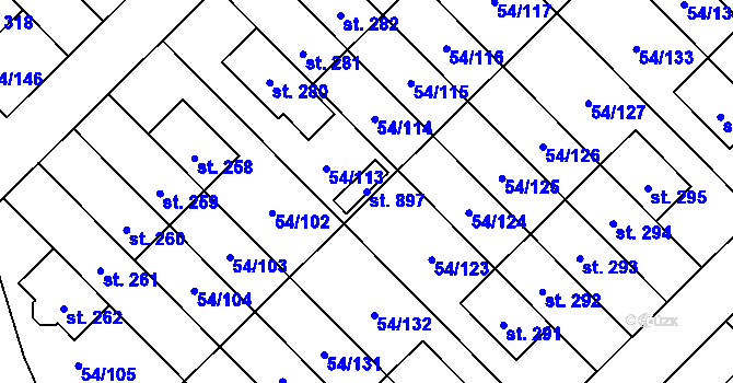 Parcela st. 897 v KÚ Postřižín, Katastrální mapa
