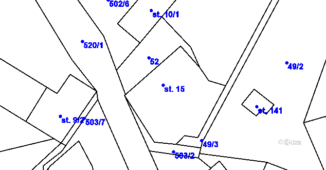 Parcela st. 15 v KÚ Jemniště, Katastrální mapa