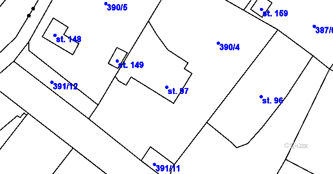 Parcela st. 97 v KÚ Jemniště, Katastrální mapa