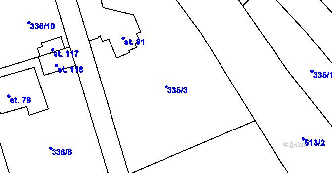 Parcela st. 335/3 v KÚ Jemniště, Katastrální mapa