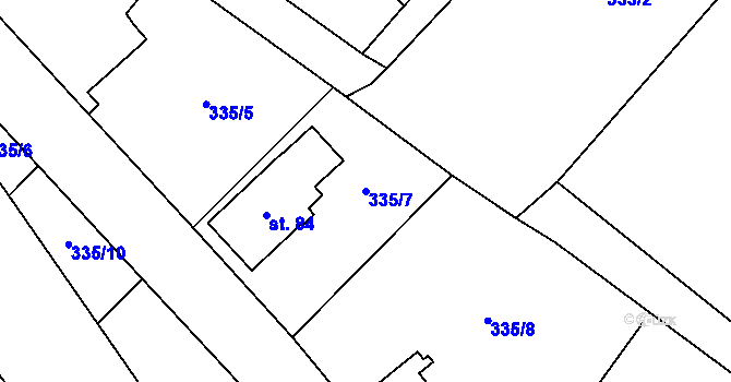 Parcela st. 335/7 v KÚ Jemniště, Katastrální mapa