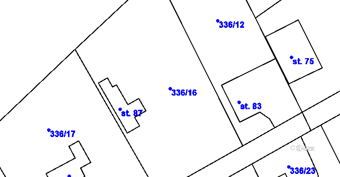 Parcela st. 336/16 v KÚ Jemniště, Katastrální mapa