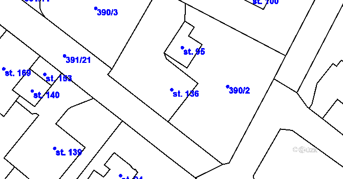 Parcela st. 136 v KÚ Jemniště, Katastrální mapa