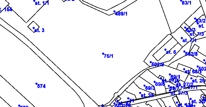 Parcela st. 75/1 v KÚ Jemniště, Katastrální mapa