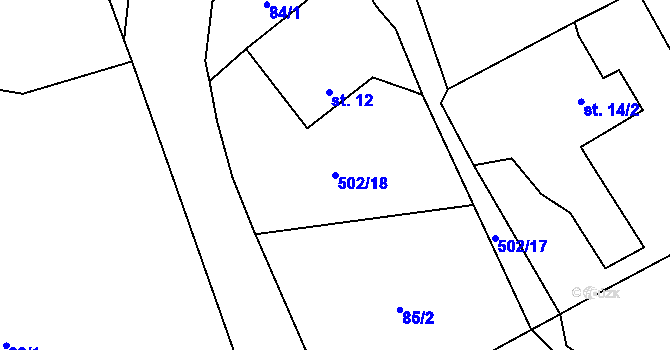 Parcela st. 502/18 v KÚ Jemniště, Katastrální mapa