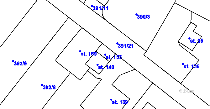 Parcela st. 153 v KÚ Jemniště, Katastrální mapa