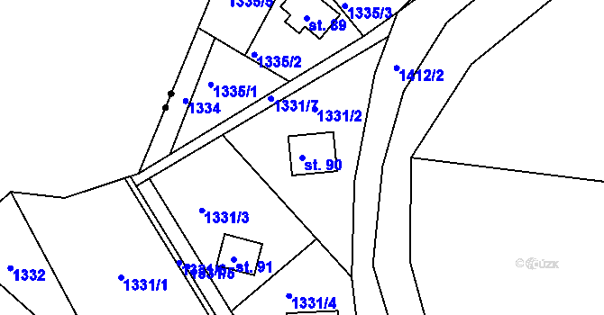 Parcela st. 90 v KÚ Milovanice, Katastrální mapa
