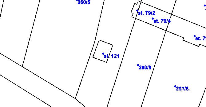 Parcela st. 121 v KÚ Milovanice, Katastrální mapa