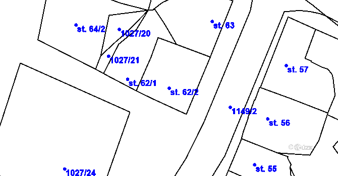 Parcela st. 62/2 v KÚ Postupice, Katastrální mapa