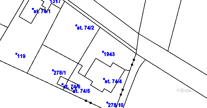 Parcela st. 74/3 v KÚ Postupice, Katastrální mapa