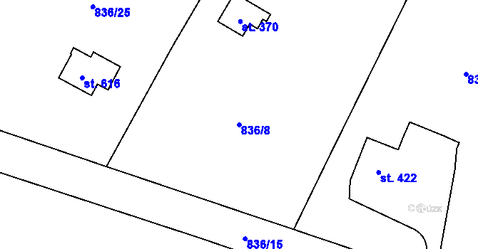 Parcela st. 836/8 v KÚ Postupice, Katastrální mapa