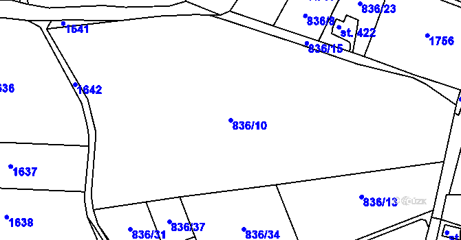 Parcela st. 836/10 v KÚ Postupice, Katastrální mapa
