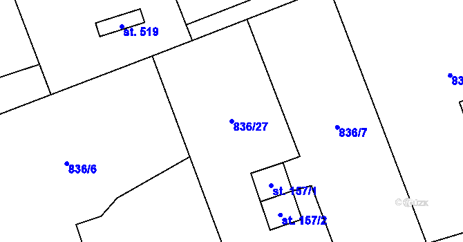 Parcela st. 836/27 v KÚ Postupice, Katastrální mapa