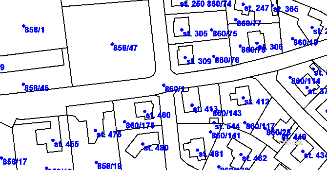 Parcela st. 860/1 v KÚ Postupice, Katastrální mapa