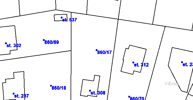 Parcela st. 860/17 v KÚ Postupice, Katastrální mapa