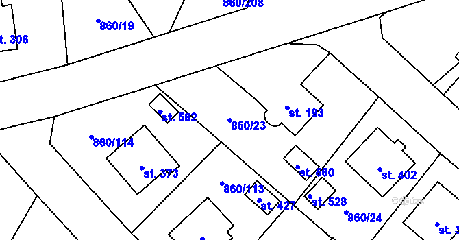 Parcela st. 860/23 v KÚ Postupice, Katastrální mapa