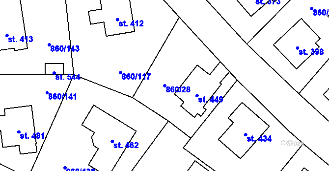Parcela st. 860/28 v KÚ Postupice, Katastrální mapa