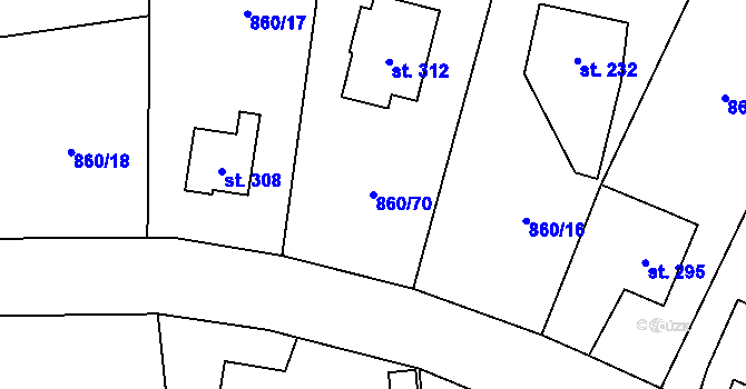 Parcela st. 860/70 v KÚ Postupice, Katastrální mapa