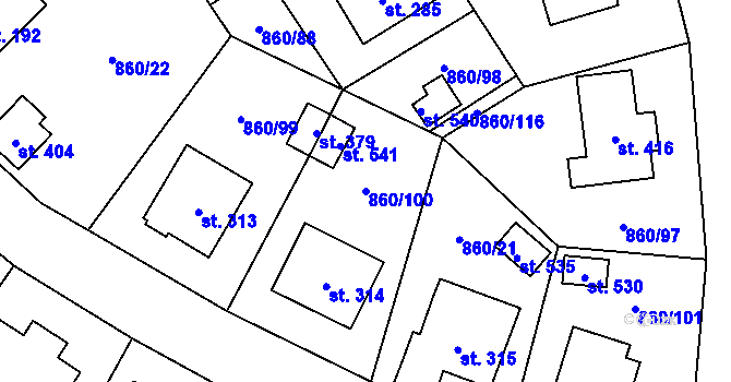 Parcela st. 860/100 v KÚ Postupice, Katastrální mapa