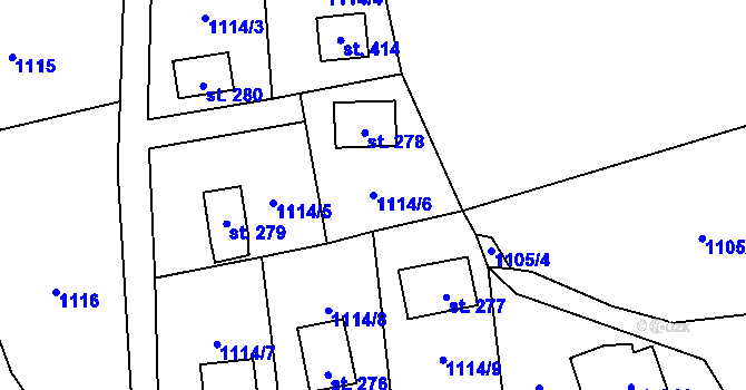 Parcela st. 1114/6 v KÚ Postupice, Katastrální mapa