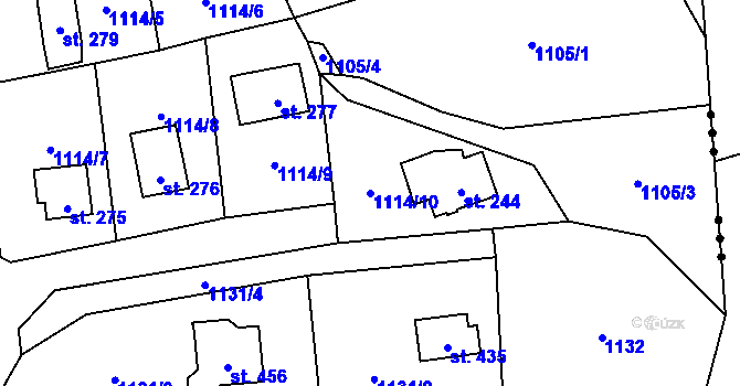 Parcela st. 1114/10 v KÚ Postupice, Katastrální mapa