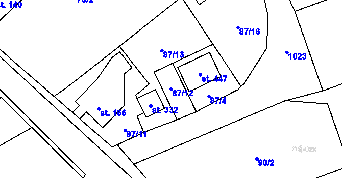 Parcela st. 87/12 v KÚ Postupice, Katastrální mapa