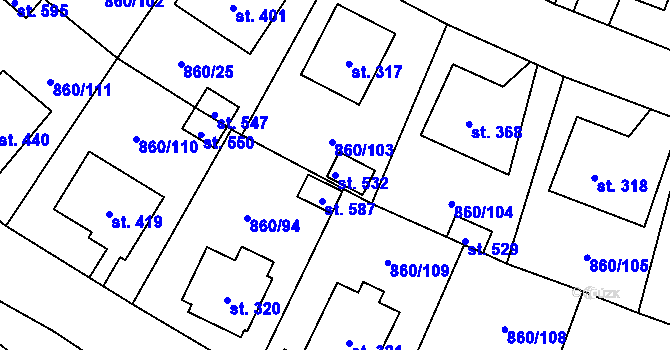 Parcela st. 532 v KÚ Postupice, Katastrální mapa