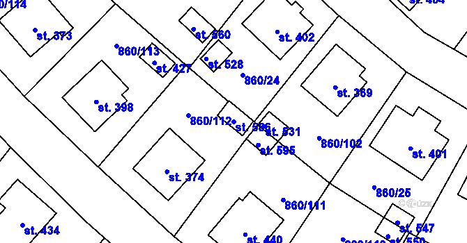 Parcela st. 586 v KÚ Postupice, Katastrální mapa