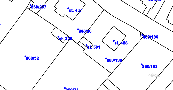Parcela st. 591 v KÚ Postupice, Katastrální mapa