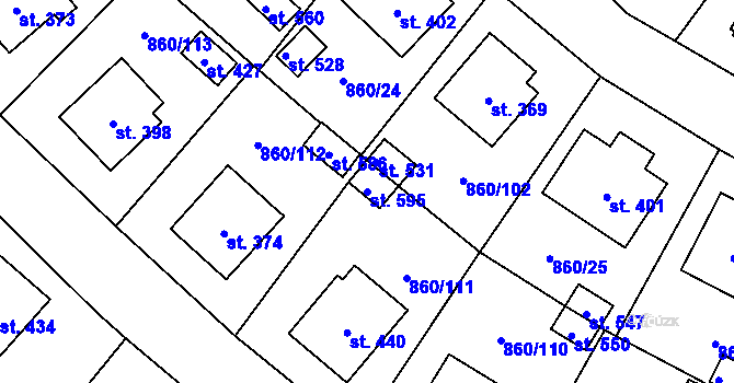 Parcela st. 595 v KÚ Postupice, Katastrální mapa