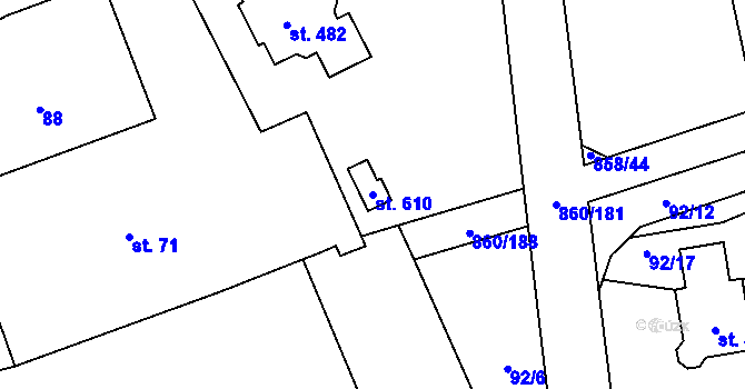 Parcela st. 610 v KÚ Postupice, Katastrální mapa