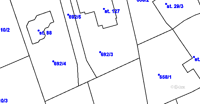 Parcela st. 692/3 v KÚ Roubíčkova Lhota, Katastrální mapa