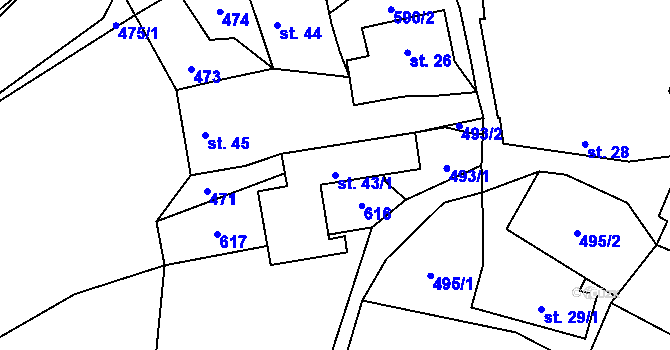 Parcela st. 43/1 v KÚ Důl, Katastrální mapa