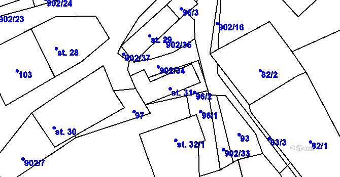 Parcela st. 31 v KÚ Pošná, Katastrální mapa