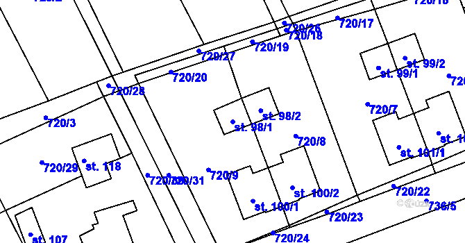 Parcela st. 98/1 v KÚ Pošná, Katastrální mapa