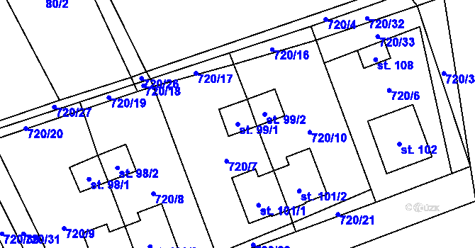 Parcela st. 99/1 v KÚ Pošná, Katastrální mapa