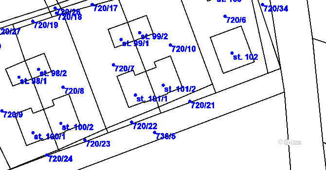 Parcela st. 101/2 v KÚ Pošná, Katastrální mapa