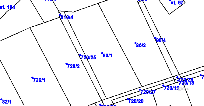 Parcela st. 80/1 v KÚ Pošná, Katastrální mapa