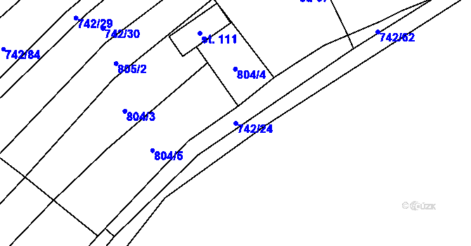 Parcela st. 742/24 v KÚ Pošná, Katastrální mapa