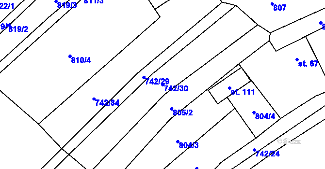 Parcela st. 742/30 v KÚ Pošná, Katastrální mapa